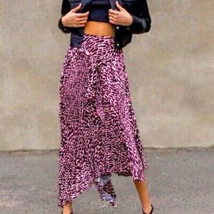Topshop Pink & Black Leopard Midi Skirt
